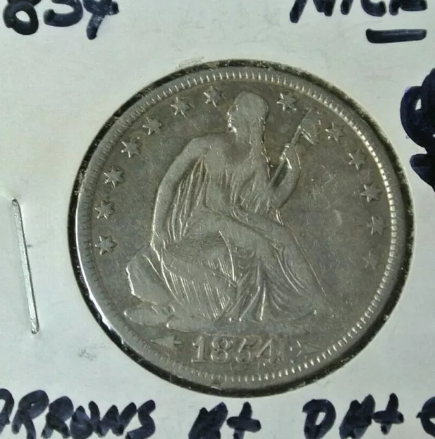 1854 with Arrows Seated Liberty Half Dollar Silver 50C Fine F12