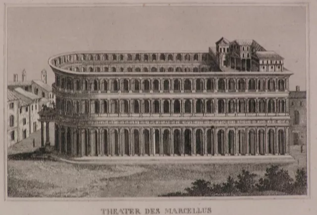 stampa originale del 1834 Teatro Marcello Roma passepartout cm 25x30