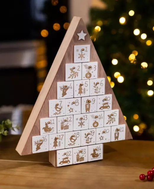 Christmas Advent Calendar Decoration Wooden Tree 24 Drawers Reusable Xmas Kid's