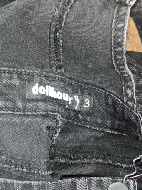 Dollhouse Overalls Jeans Juniors Size 3 Black Denim Skinny Notched Hem Destroyed 3