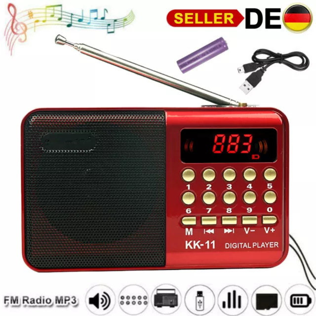 Tragbarer FM Radio Lautsprecher Akku Mini Box Musikbox MP3 Player USB SD Aux DHL