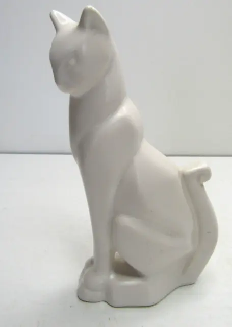 Vtg ART DECO MODERNE White Clay Pottery Smooth Satin CAT Egyptian Figure Figurin