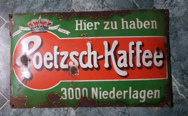 Altes Reklameschild " Poetzsch Kaffee " Werbung Blechschild Emailschild Schild