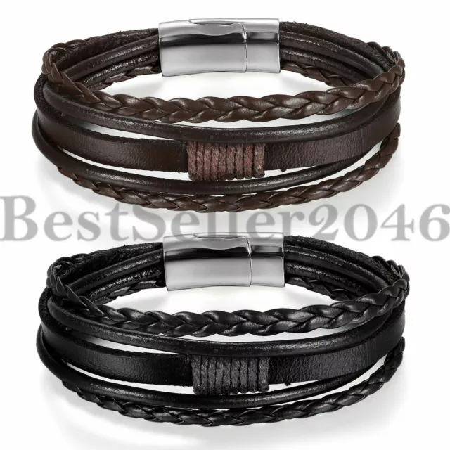 Fashion Multilayer Leather Rope Womens Mens Cuff Bangle Bracelet Wristband Gift