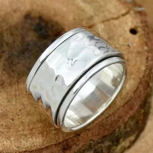 Handmade Wide Solid 925 Sterling Silver Spinner Band Ring Statement Jewelry