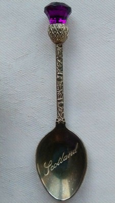 Cardo Scozia Vetro Testa Floreale Cardo Wee Blu Coo 3D S/Placcato Souvenir Tè Spoon 