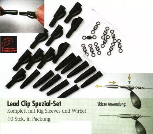 Lead Clip Spezial-Set mit Rig Sleeves und Wirbel 10 Stc
