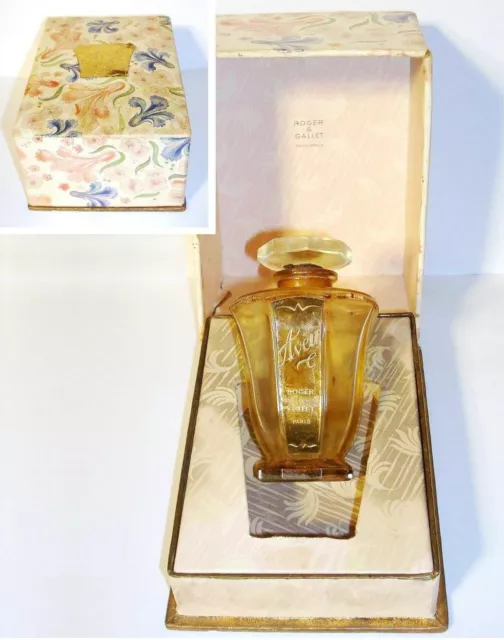 1946 ancien flacon parfum AVEU de ROGER & GALLET - vide - coffret polychrome