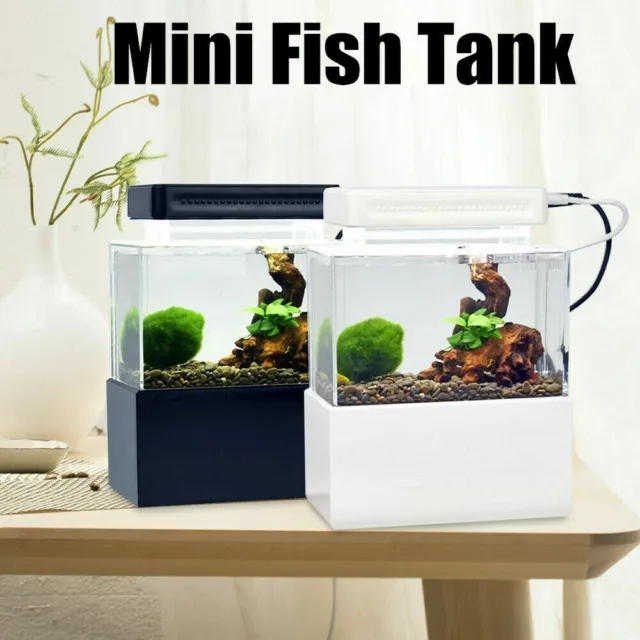 Mini Aquarium Fish Tank Desktop Led Light Goldfish Bowl Quiet Air Pump 2 Colors
