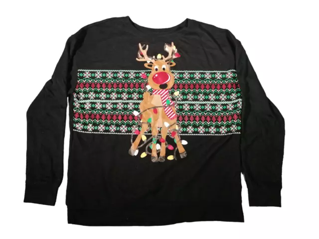 NoBo Kids Christmas Jumper Rudolph Reindeer XXL Youth Black Longsleeve Sweater