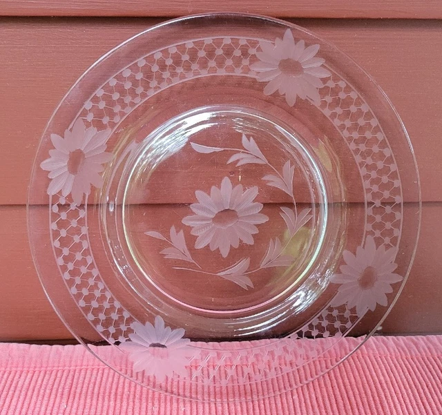 Eleven Antique Crystal Salad / Dessert Plates with Hand-Cut Floral Design VGVC