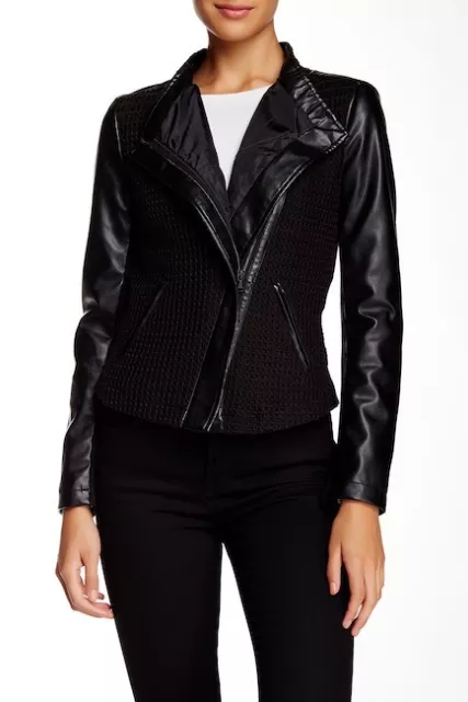 BNCI by Blanc Noir Textured Front Pleather Sleeve Jacket  Size XL L43502