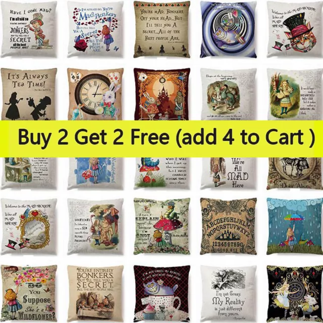 Alice in Wonderland Covers Cartoon Pillow Case Cotton Linen Square Cushion Cover