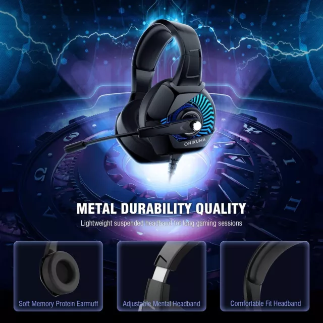 Onikuma K6 7.1 Surround Sound Gaming Headset 3D Bass HD Headphones Over Ear 3