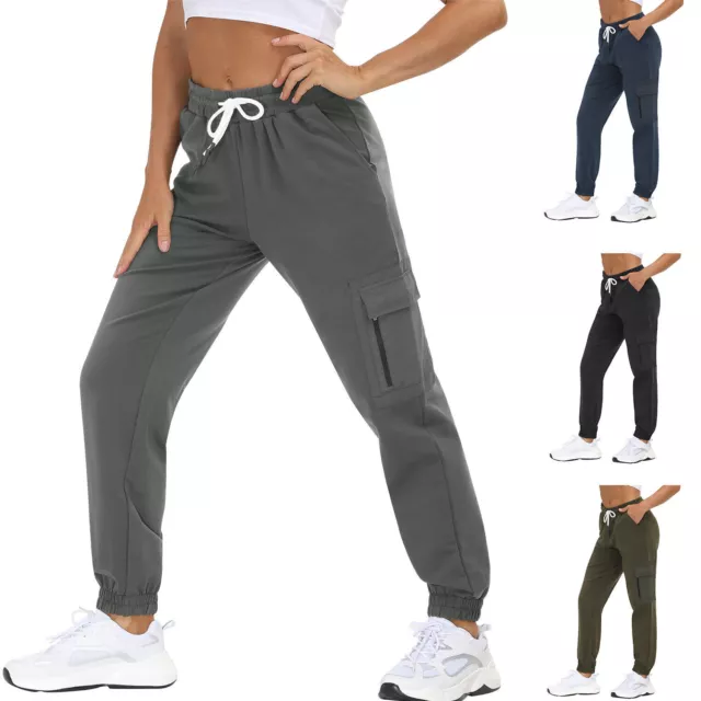 Damen Jogginghose Baumwolle Sport Hose Kordelzug Faulenzen Cargo Sweat Hosen