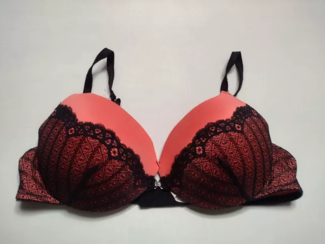 Lily Of France Push-up Bra 36C Lace Padded Underwire Orange Black B7