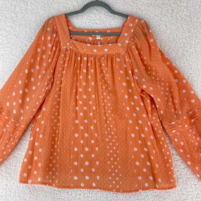 LC Lauren Conrad Orange Polka Dot Print Shirt Womens Long Sleeve Size XL 2