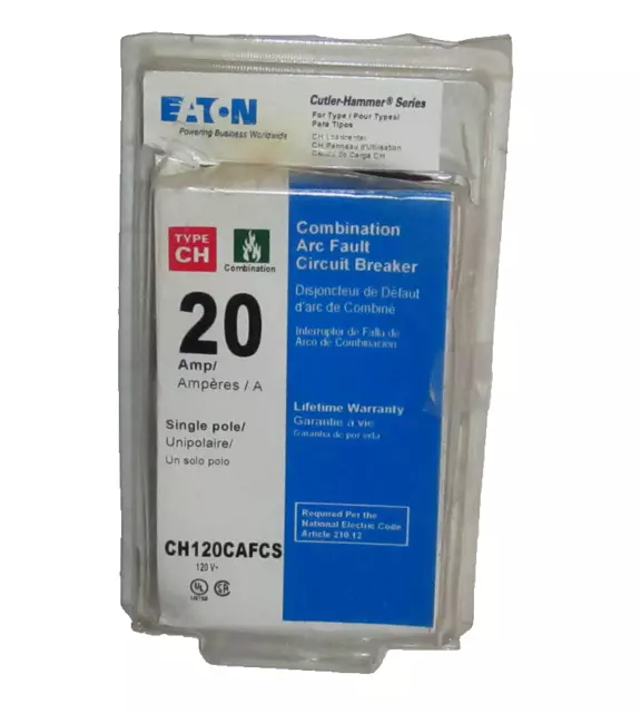 Open Box Eaton CH120CAFCS 20 Amp 1-Pole CH Arc Fault Circuit Breaker