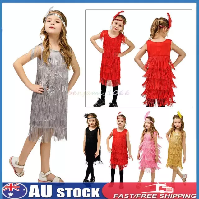 Kids Girls Flapper Dress 1920s History Charleston Gatsby Party Fancy Costume