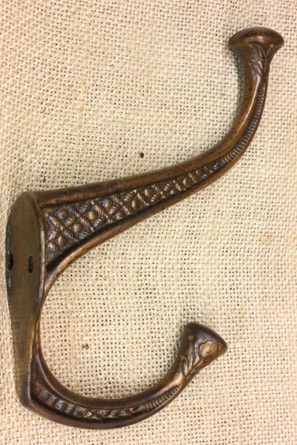 Large Old Coat Hook Bath Robe Clothes Tree Vintage Antique Brass on Iron Wicker 3