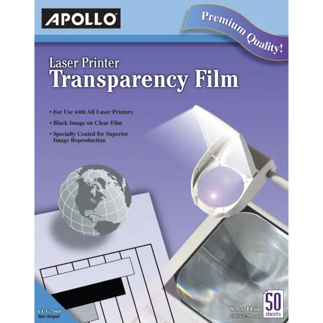 Apollo Laser Printer Transparency Film, 50 Sheets