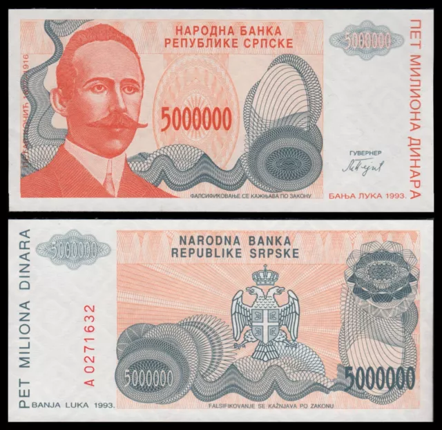 Bosnia & Hercegovina 5.000.000 Dinara 1993  Pick 156  SC = UNC