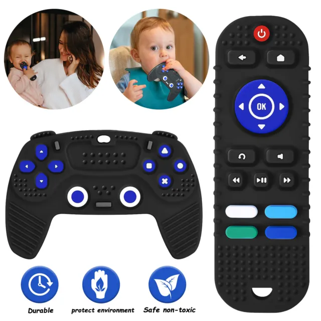 2Pcs Silicone Teething Toys,TV Remote Control&Game Controller Shape Teether Toys