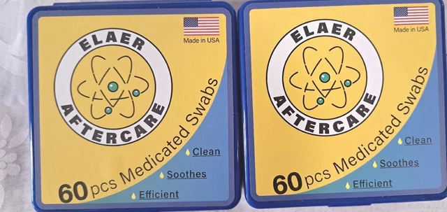 Paquete de 2 hisopos medicados para oreja y cuerpo Elaer cuidado posterior 60 unidades EA CADUCIDAD: 04/25