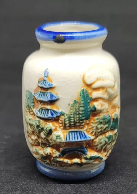 Antique Occupied Japan Small Bud Vase Hand Painted Rare Porcelain 3" Crazing
