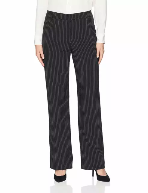 $200 Le Suit Women'S Black White Pinstripe Straight-Leg Lined Suit Pants Size 10