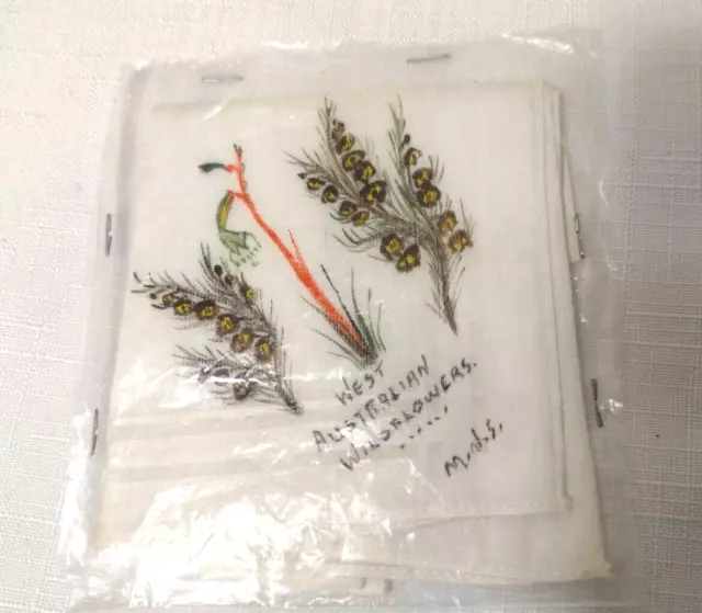 Handkerchief Signed Hand Painted Seward West Australian Wildflowers