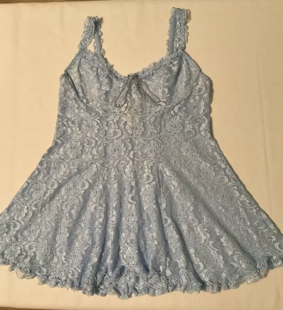 Vintage Fashion Bug Underwire Stretch Lace Baby Doll Lingerie Lt Blue  Size XL