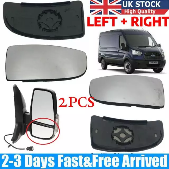 2PCS For FORD TRANSIT MK8 LOWER DOOR WING MIRROR GLASS LEFT + RIGHT BACK PLATE