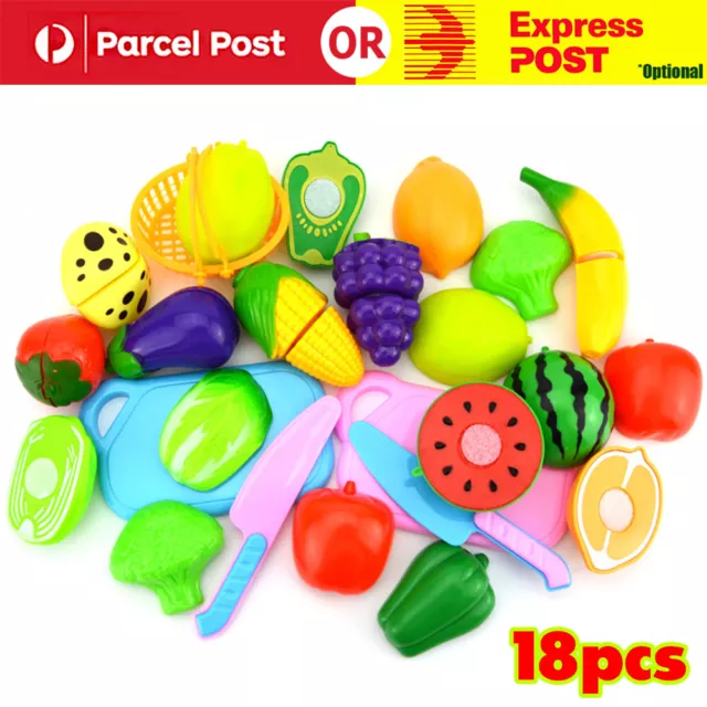 Kids Pretend Role Play Kitchen Fruit Vegetable Food Toy Cutting Set Child Gift