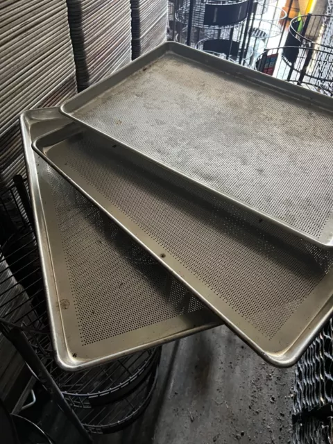 Lot of 7 Commercial Full Size Bakery Baking Aluminum Perforated Sheet Pans