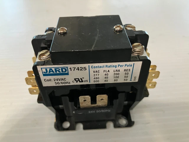 2 Pole Contactor, 40 Amp,  24V coil - JARD 17425 Heavy-Duty Lugs HVAC