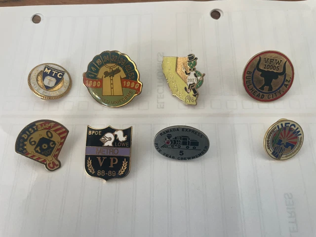 Lot of 8 Pin Backs BPOE, Elks Lodge, VFW, TOC, MTC Call and Ramada Express