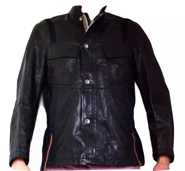 Hugo Boss Leder Jacke Herren Vintage echtes Leder Gr. 52 Biker Jacke in braun