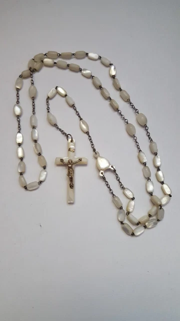 Chapelet Ancienne Perles Nacre Argent Massif
