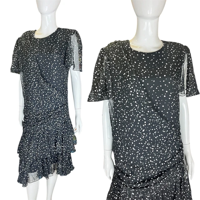Robe Noire à Pois - Marque LMV (La Mode Est à Vous) - Taille 38/40 - Modèle Sky - Sans Manches - Longueur Genou - Neuf Sans étiquettes