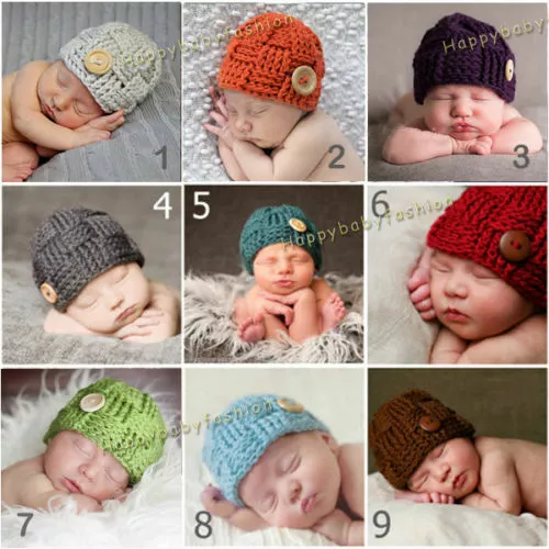 Baby Boys Crochet Beanie Cap Hat 0-3, 3-6 months Photography Props Cotton