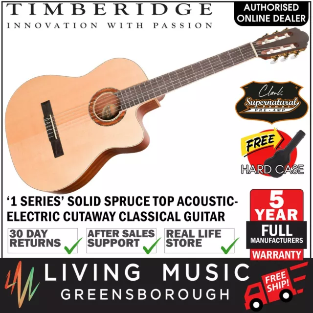 NEW Timberidge Solid Spruce Top Acoustic-Electric Classical Guitar w Case Satin