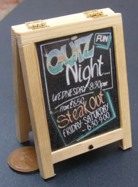 Quiz Night Advertising Wood Sandwich Board Tumdee 1:12 Scale Dolls House Pub Bar