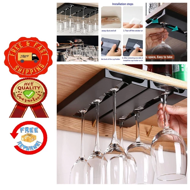 2pcs Wine Glass Holder Under Shelf Cabinet Punch-free Stemware Rack Hanger New