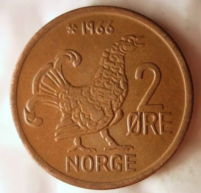1966 Norvegia 2 Ore - Moor Gallina - Eccellente Moneta - Norvegia Bin #4