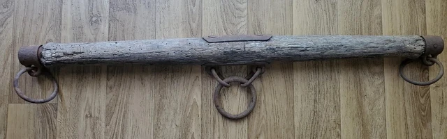 Vintage Antique 39" Wooden Single Tree Yoke Oxen Horse Iron Hooks Farm Rustic