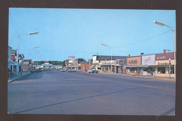 Grayling Michigan Downtown Street Scene Old Cars Stores Vintage Postcard