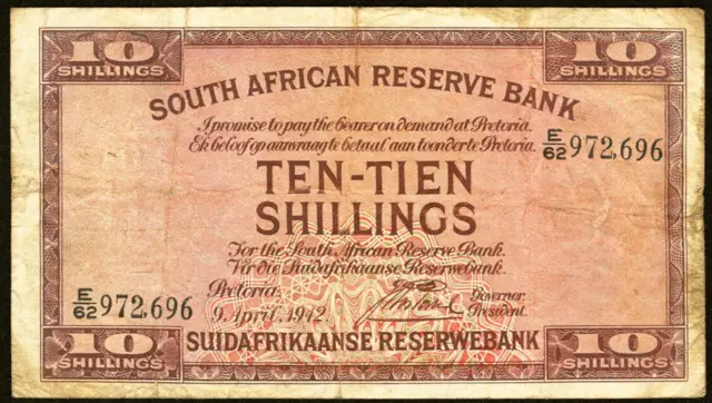 9 April 1941 South African Reserve Bank 10 Shillings Banknote Pick #82d - VF