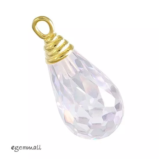 1x Gold Plated Sterling Silver Clear CZ Dangle Pendant Charm Earring Bead #98132