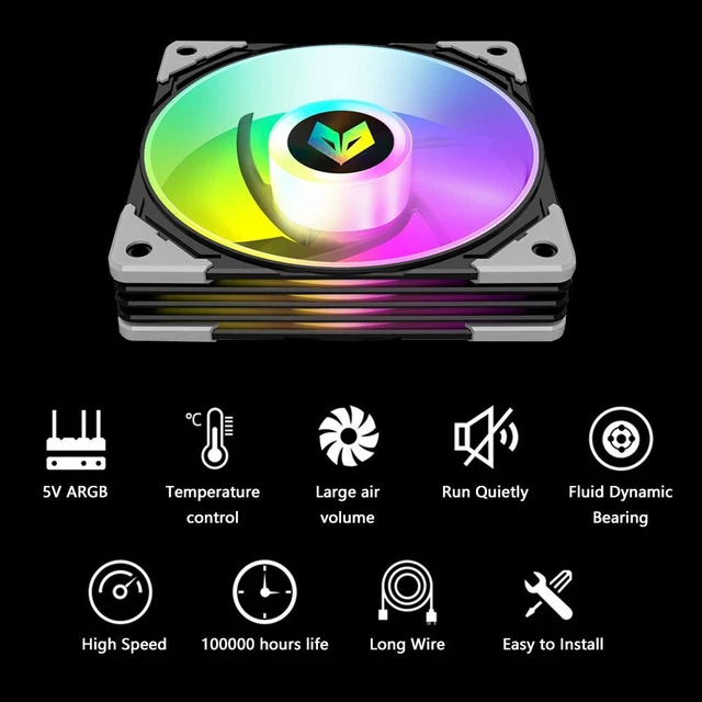 QUIET ARGB PWM 120mm Radiator Computer Case Fan Cooling Fans Chassis ...